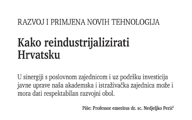 “Kako reindustrijalizirati Hrvatsku” – piše prof. emer. dr. sc. Nedjeljko Perić